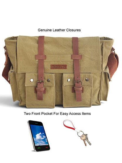 Canvas Messenger bags Large | Cotton Sling One Side Shoulder Bags for Men & Women with Adjustable Crossbody strap, Padded Partition & 4 External Pockets