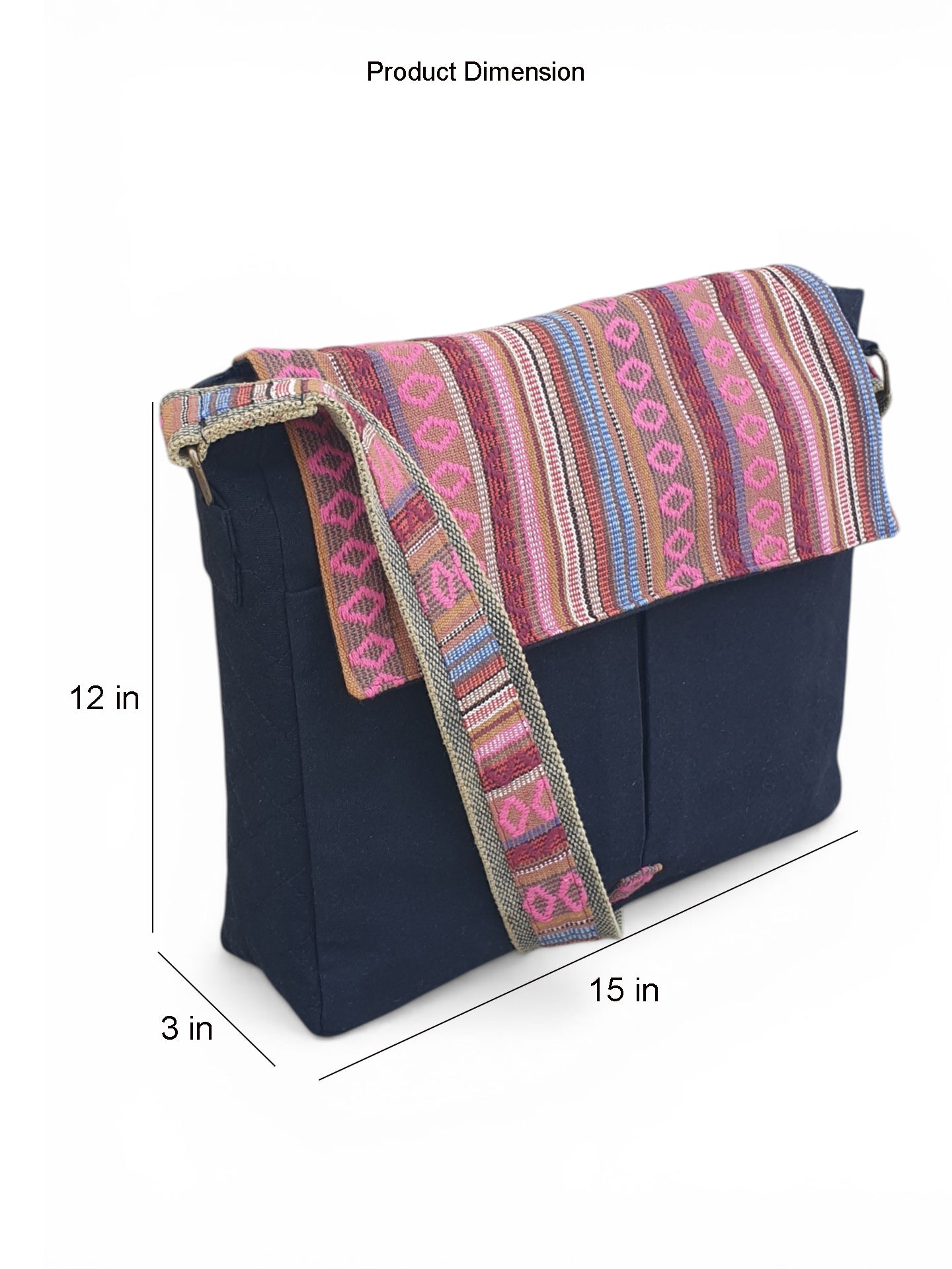 Handloom Fabric Messenger Bags for Women | Cotton Canvas Laptop Sling Bag Upto 15.6 Inches | Stylish Crossbody Sling Bag Comes with Flap Closure &  Inner Lining