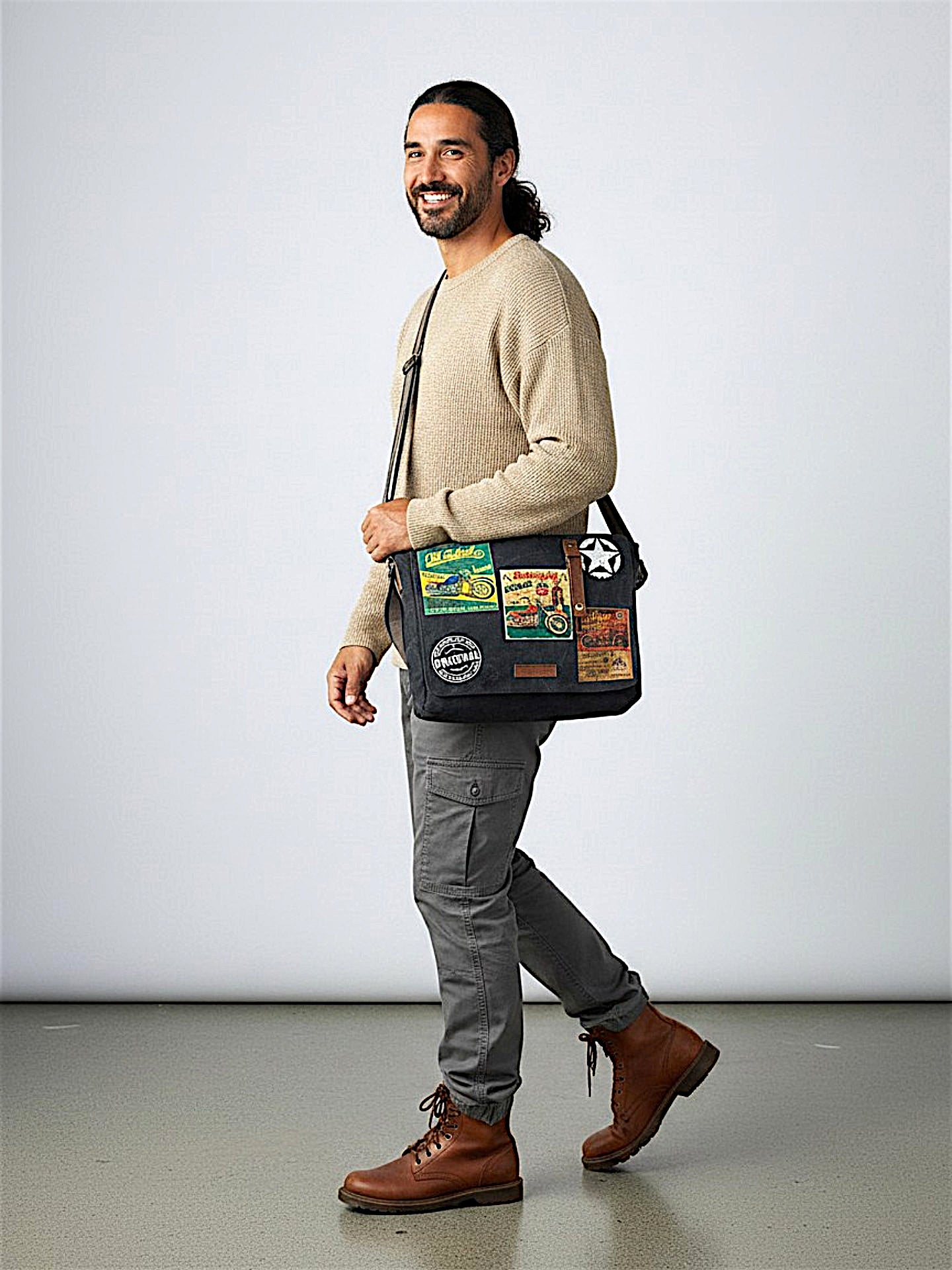 Distressed Cotton Canvas Messenger Bag for Men and Women | Printed Crossbody Sling Bag With Laptop Compartment (Upto 15.6 Inch), Broad Adjustable Straps