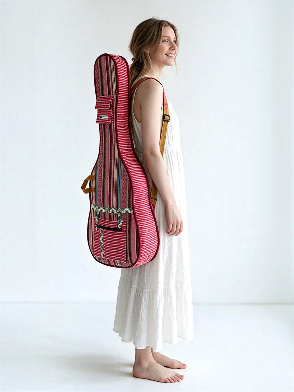 Ethnic Handloom Fabric Acoustic Guitar Bag Cover for Men and Women | Modern Guitar Case | Inner Lining | Adjustable Straps | Padded Protection | Zip Pockets |