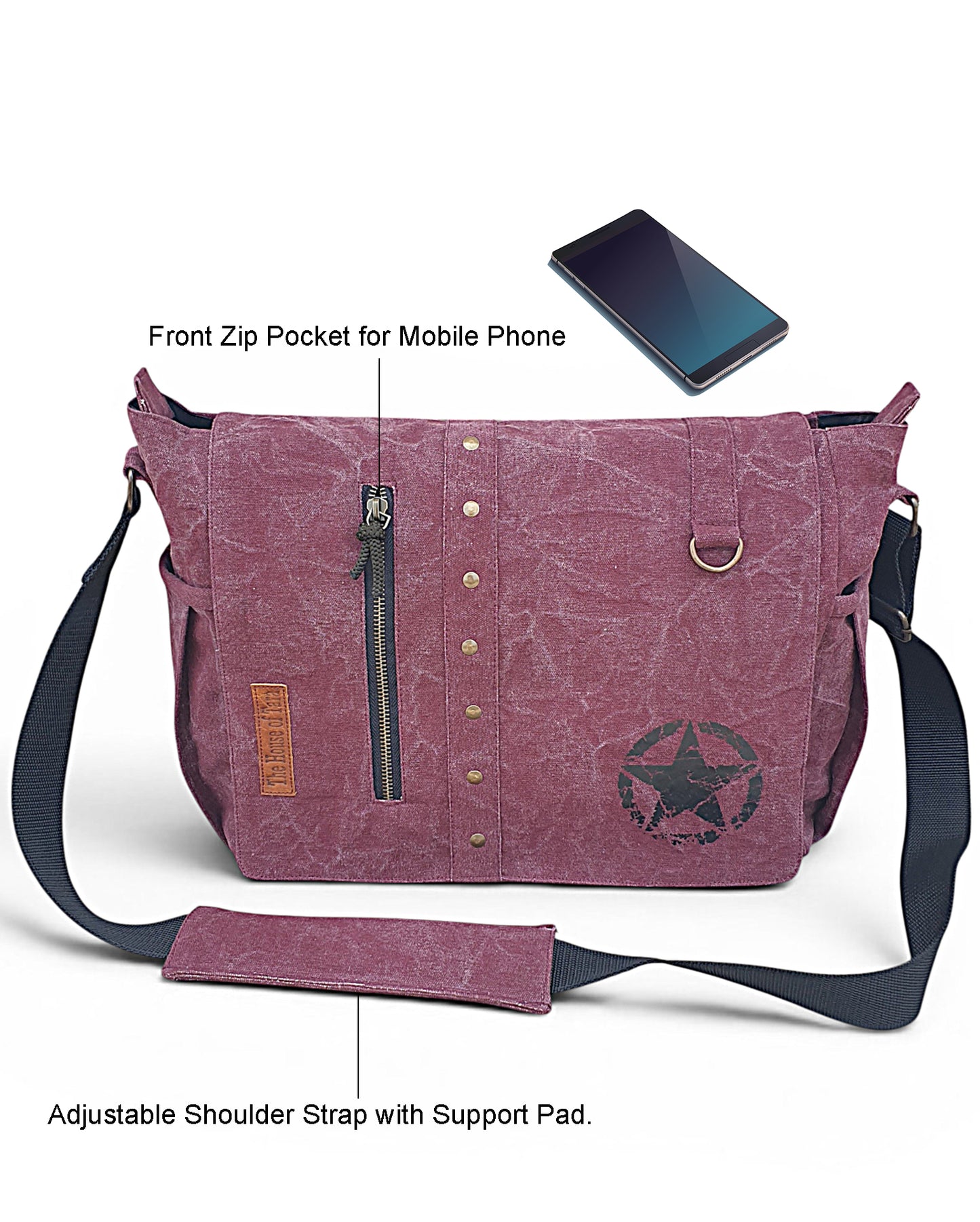 Distress Finish Sturdy Cotton Canvas Messenger Bags for Men and Women | Zip Closure, Adjustable Body Strap I Crossbody Sling | External Zip Pockets