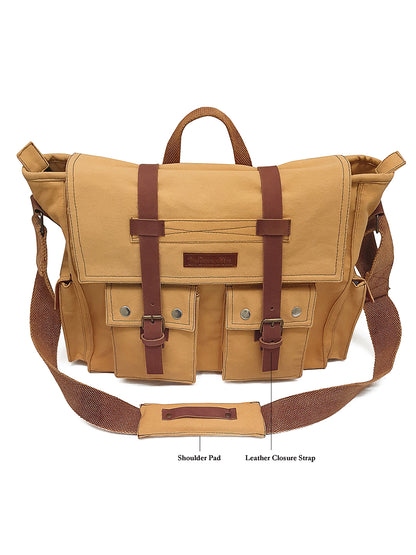 Canvas Messenger bags Large | Cotton Sling One Side Shoulder Bags for Men & Women with Adjustable Crossbody strap, Padded Partition & 4 External Pockets