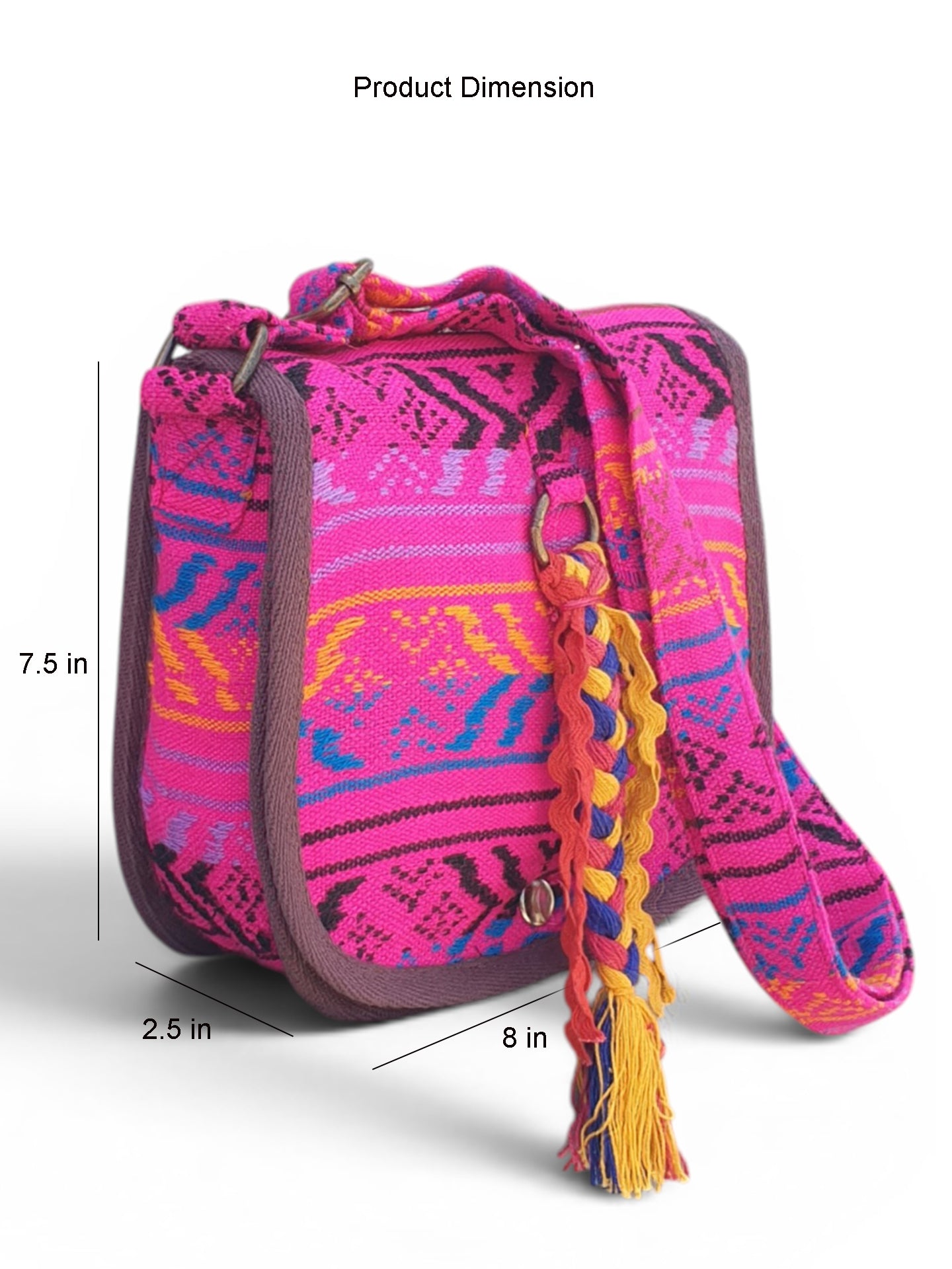 Ethnic Handloom Crossbody Sling Bag | Embellished with Tassels and Trims. Flap Closure with a Snap Button | Internal Zip Pocket | Multicolour side Crossbody Bag for Women | Handmade.