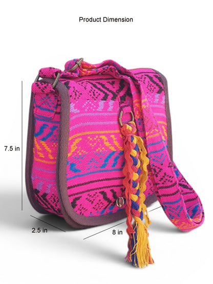 Ethnic Handloom Crossbody Sling Bag | Embellished with Tassels and Trims. Flap Closure with a Snap Button | Internal Zip Pocket | Multicolour side Crossbody Bag for Women | Handmade.
