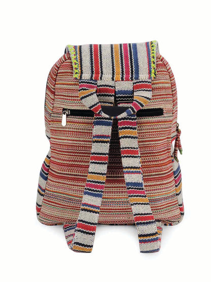 Handloom Fabric Backpack for Women 10 Litres | Multicolour Casual Cloth Bag with  Inner lining | Stylish Bag suitable for College, Travel & Beach