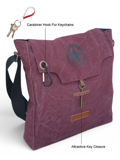 Sturdy Cotton Canvas Messenger Bags for Men and Women | With two Magnetic Snap Buttons Flap Closure, Adjustable Body Strap & Multiutility Lobster Hook