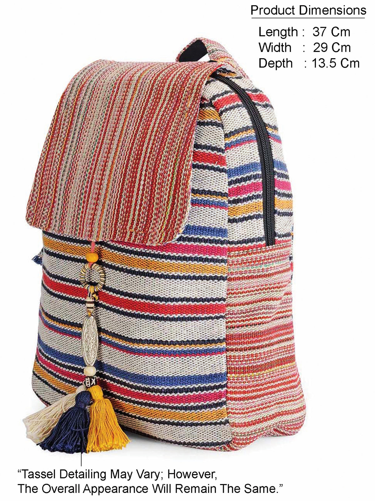 Handloom Fabric Backpack for Women 10 Litres | Multicolour Casual Cloth Bag with  Inner lining | Stylish Bag suitable for College, Travel & Beach
