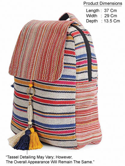 Handloom Fabric Backpack for Women 10 Litres | Multicolour Casual Cloth Bag with  Inner lining | Stylish Bag suitable for College, Travel & Beach