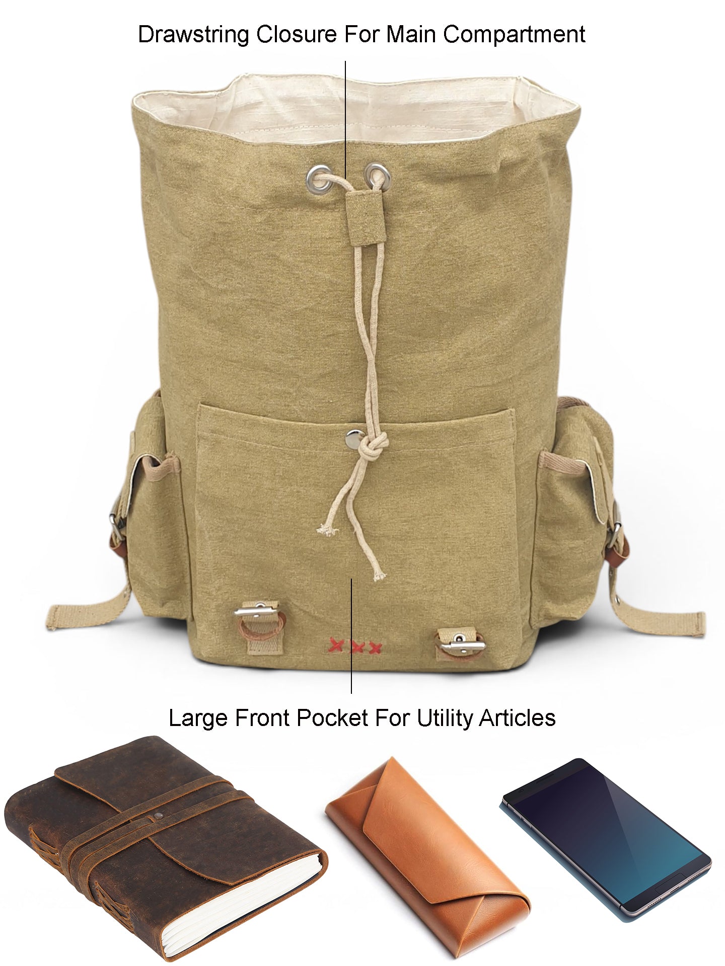 Canvas Backpack for Men and Women 23L | Casual Cotton Bag With  Inner Lining, 4 External & 3 Internal Pockets | Backpacks Suitable for College, Travel & Hiking