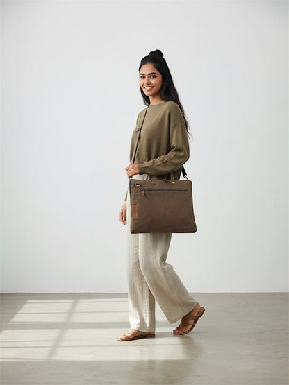 Beige Canvas Laptop MacBook Messenger Bag for Men and Women | Formal Business Slim Crossbody Sling Bag for College Purpose | Laptop Upto 15.6 Inch | Handbags with Shoulder Straps