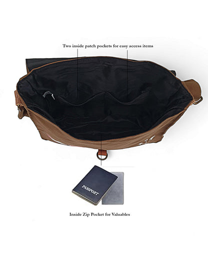 Canvas Crossbody Messenger Bag for Men & Women | Side Bag Fits Mobile & Tablets | Ideal For Office & Travel | Beige Embellished Cotton Compact Messenger Business Bag for ladies