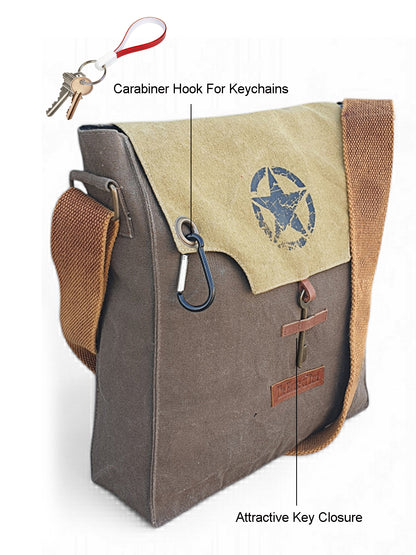 Sturdy Cotton Canvas Messenger Bags for Men and Women | With two Magnetic Snap Buttons Flap Closure, Adjustable Body Strap & Multiutility Lobster Hook