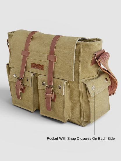 Canvas Messenger bags Large | Cotton Sling One Side Shoulder Bags for Men & Women with Adjustable Crossbody strap, Padded Partition & 4 External Pockets