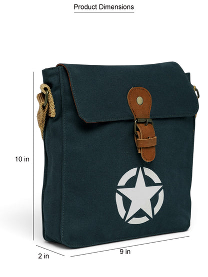 Canvas Side Sling Bag For Men & Women | Compact Messenger bag with Leather Strap on flap closure, Adjustable Shoulder Strap & Snap buttons | Casual bag for Office & Travel