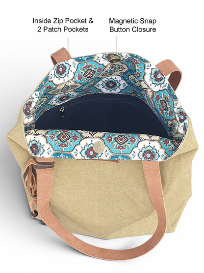 Distressed Finish Heavy Canvas Tote Handbag | Tassel Embellished | Magnetic Closure & Internal Zip Pocket Shoulder Bag | For College, Office and Daily Use | For Women