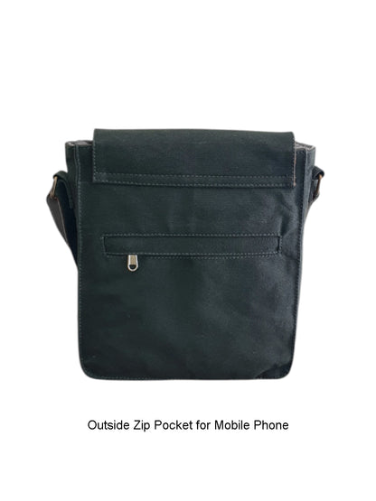 Canvas Side Sling Bag For Men & Women | Compact Messenger bag with Leather Strap on Flap Closure, Adjustable Shoulder Strap & Metal Buckle | Crossbody bag Suitable for Office