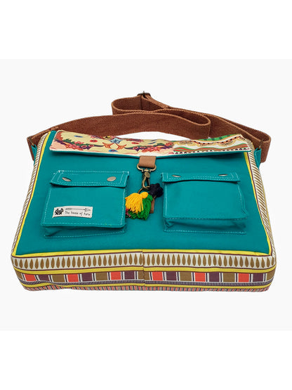 Messenger Bags for Women | Teal Laptop Messenger Bag made with Canvas | Fits up to 15.6 Inches Laptop/MacBook | Ladies Crossbody Sling Bag Comes with 2 External Pockets
