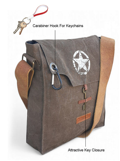 Sturdy Cotton Canvas Messenger Bags for Men and Women | With two Magnetic Snap Buttons Flap Closure, Adjustable Body Strap & Multiutility Lobster Hook