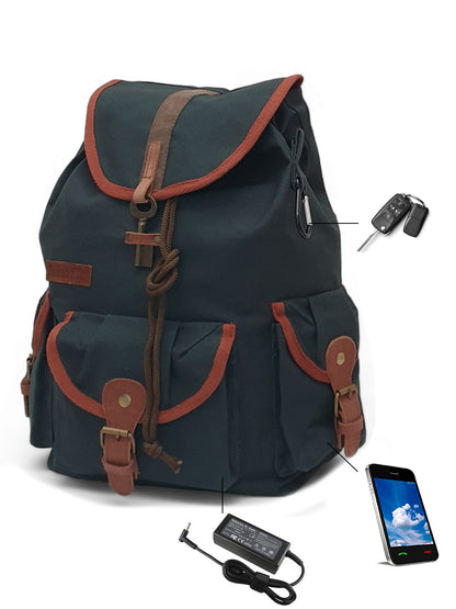 Canvas Backpack for Men & Women 19 Liters |  Cloth Bag with Broad Adjustable Straps & 3 External Pockets | Spacious Casual Backpacks for College & Travel (Blue)