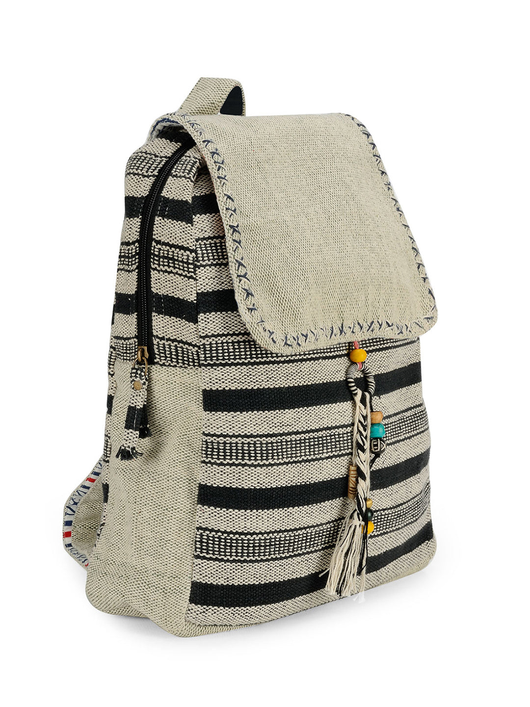 Handloom Fabric Backpack for Women 10 Litres | Multicolour Casual Cloth Bag with  Inner lining | Stylish Bag suitable for College, Travel & Beach
