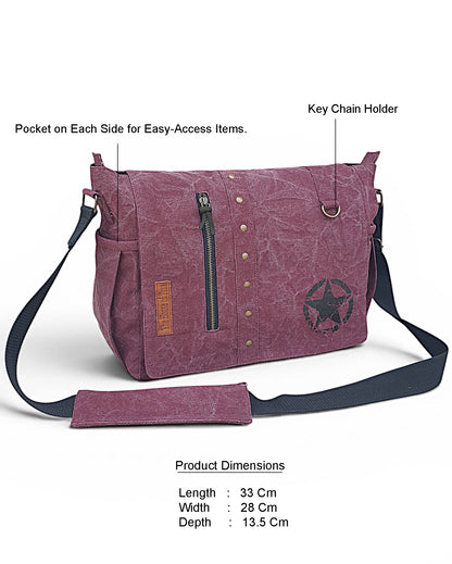 Distress Finish Sturdy Cotton Canvas Messenger Bags for Men and Women | Zip Closure, Adjustable Body Strap I Crossbody Sling | External Zip Pockets