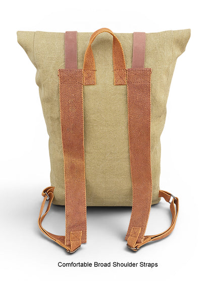 Canvas Backpack for Men and Women 21 Litres |  Cotton Bag with Top Roll Down Design & Leather strap Closure | Casual Backpacks Suitable for College, Travel & Hiking