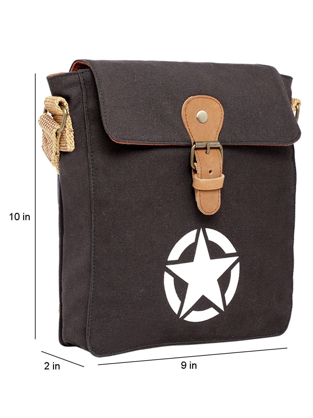 Canvas Side Sling Bag For Men & Women | Compact Messenger bag with Leather Strap on flap closure, Adjustable Shoulder Strap & Snap buttons | Casual bag for Office & Travel