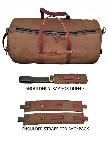 Convertible Canvas Travel Duffle Bag 25 litres | Gym Sports Duffel Backpack | Unisex | Adjustable Removable Strap | Luggage Garment Bag | Quick Access Pockets |