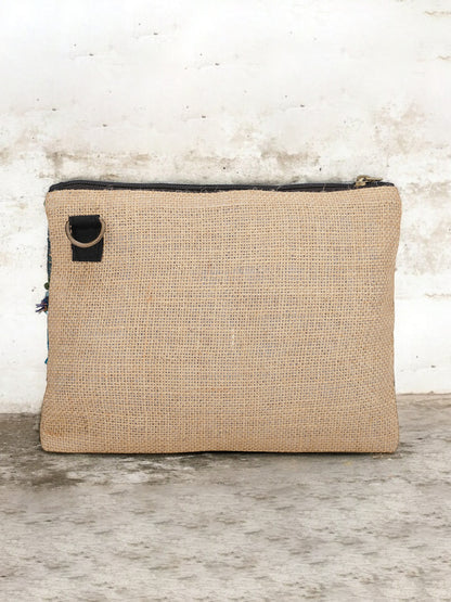 Cross Body Sling Bag with Embellishments and Tassels/Trims | Internal Zip Pocket | Jute Crossbody Bag in Multi Colour with Zip Closure | Handmade.
