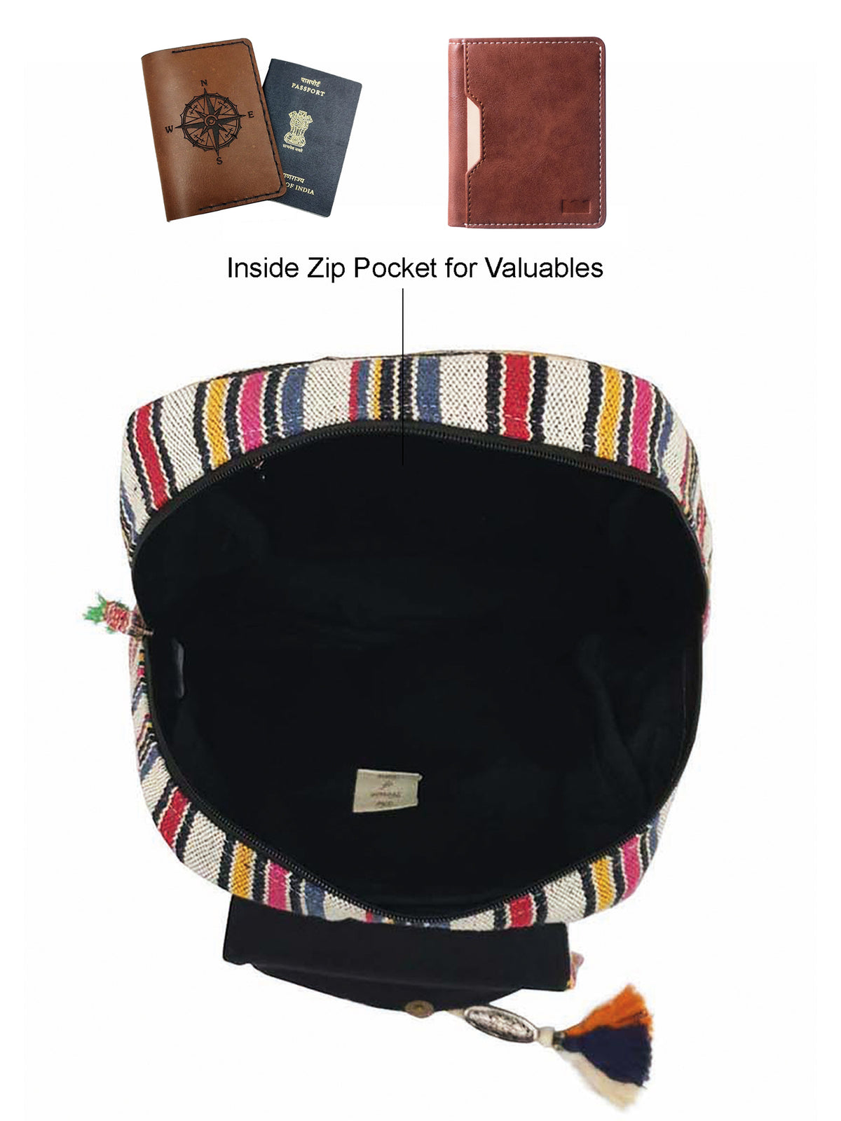 Handloom Fabric Backpack for Women 10 Litres | Multicolour Casual Cloth Bag with  Inner lining | Stylish Bag suitable for College, Travel & Beach