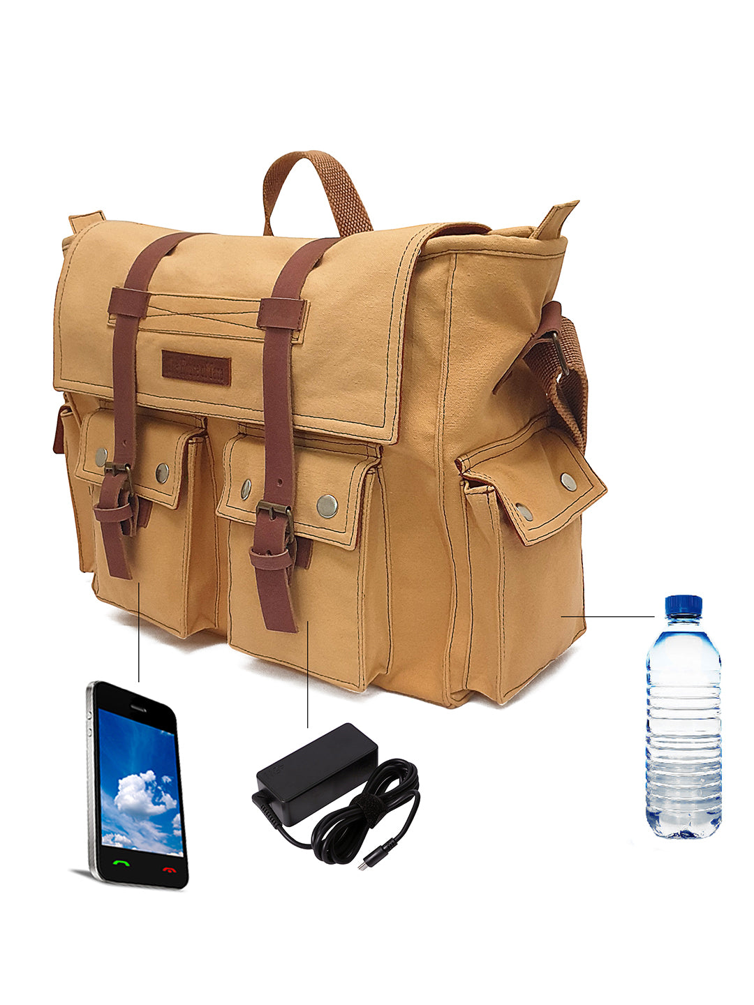 Canvas Messenger bags Large | Cotton Sling One Side Shoulder Bags for Men & Women with Adjustable Crossbody strap, Padded Partition & 4 External Pockets