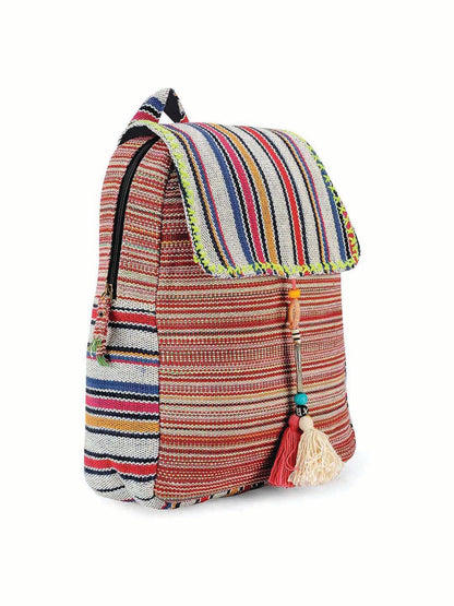 Handloom Fabric Backpack for Women 10 Litres | Multicolour Casual Cloth Bag with  Inner lining | Stylish Bag suitable for College, Travel & Beach