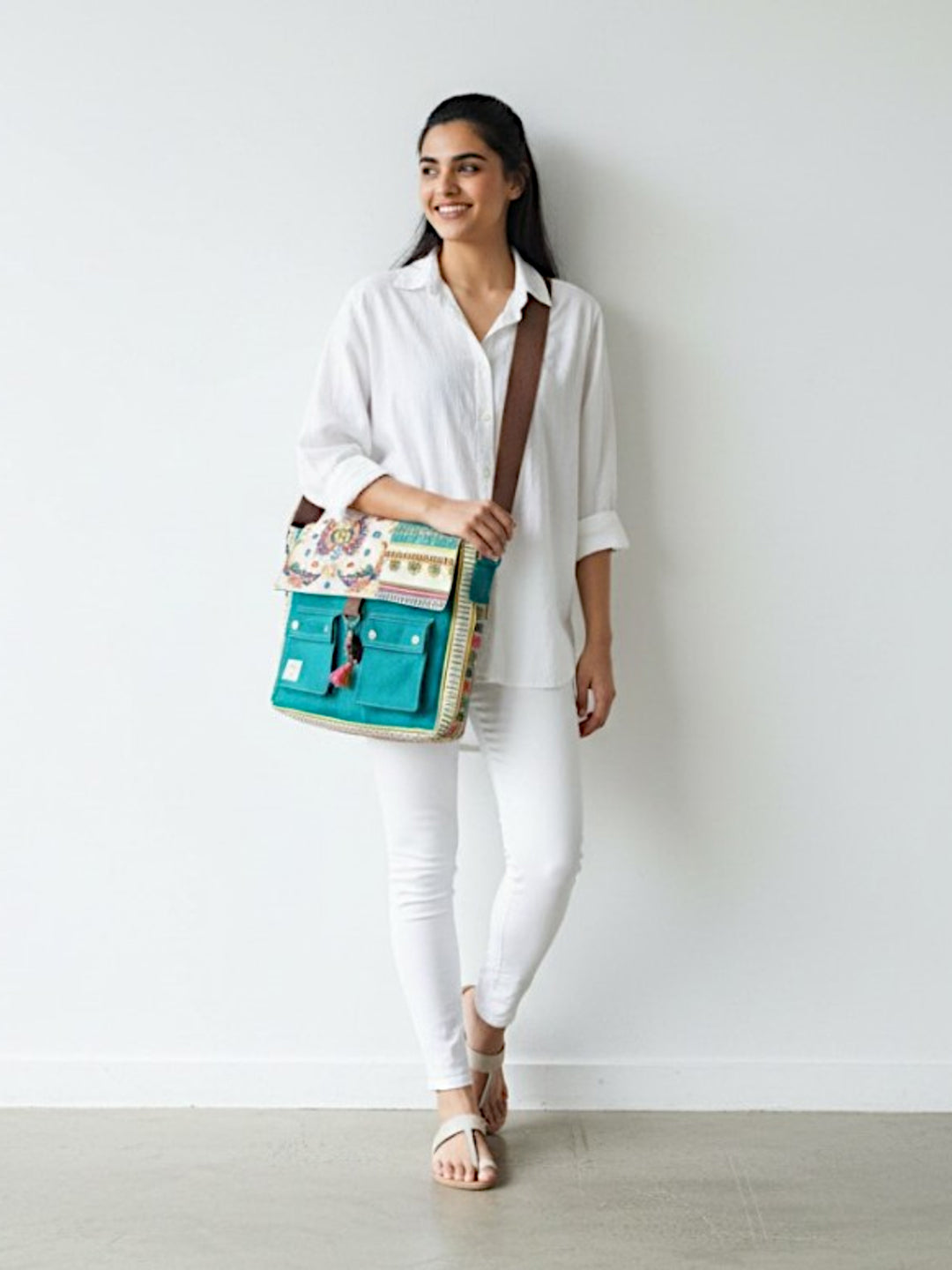 Messenger Bags for Women | Teal Laptop Messenger Bag made with Canvas | Fits up to 15.6 Inches Laptop/MacBook | Ladies Crossbody Sling Bag Comes with 2 External Pockets