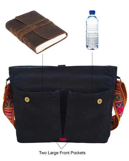 Handloom Fabric Messenger Bags for Women | Cotton Canvas Laptop Sling Bag Upto 15.6 Inches | Stylish Crossbody Sling Bag Comes with Flap Closure &  Inner Lining