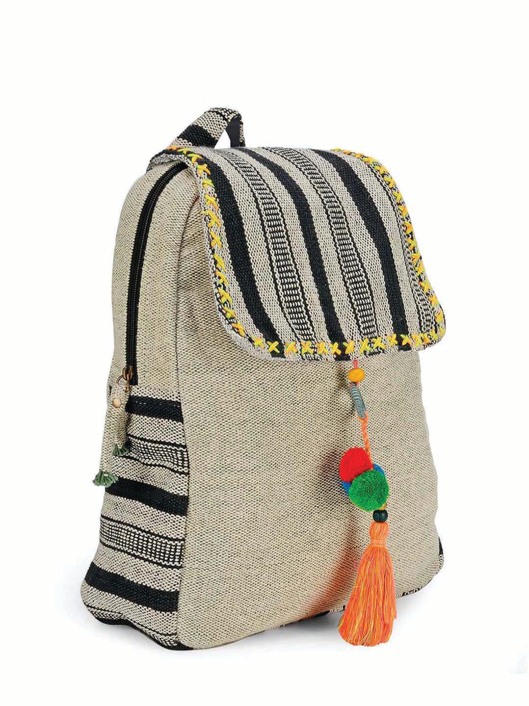 Handloom Fabric Backpack for Women 10 Litres | Multicolour Casual Cloth Bag with  Inner lining | Stylish Bag suitable for College, Travel & Beach