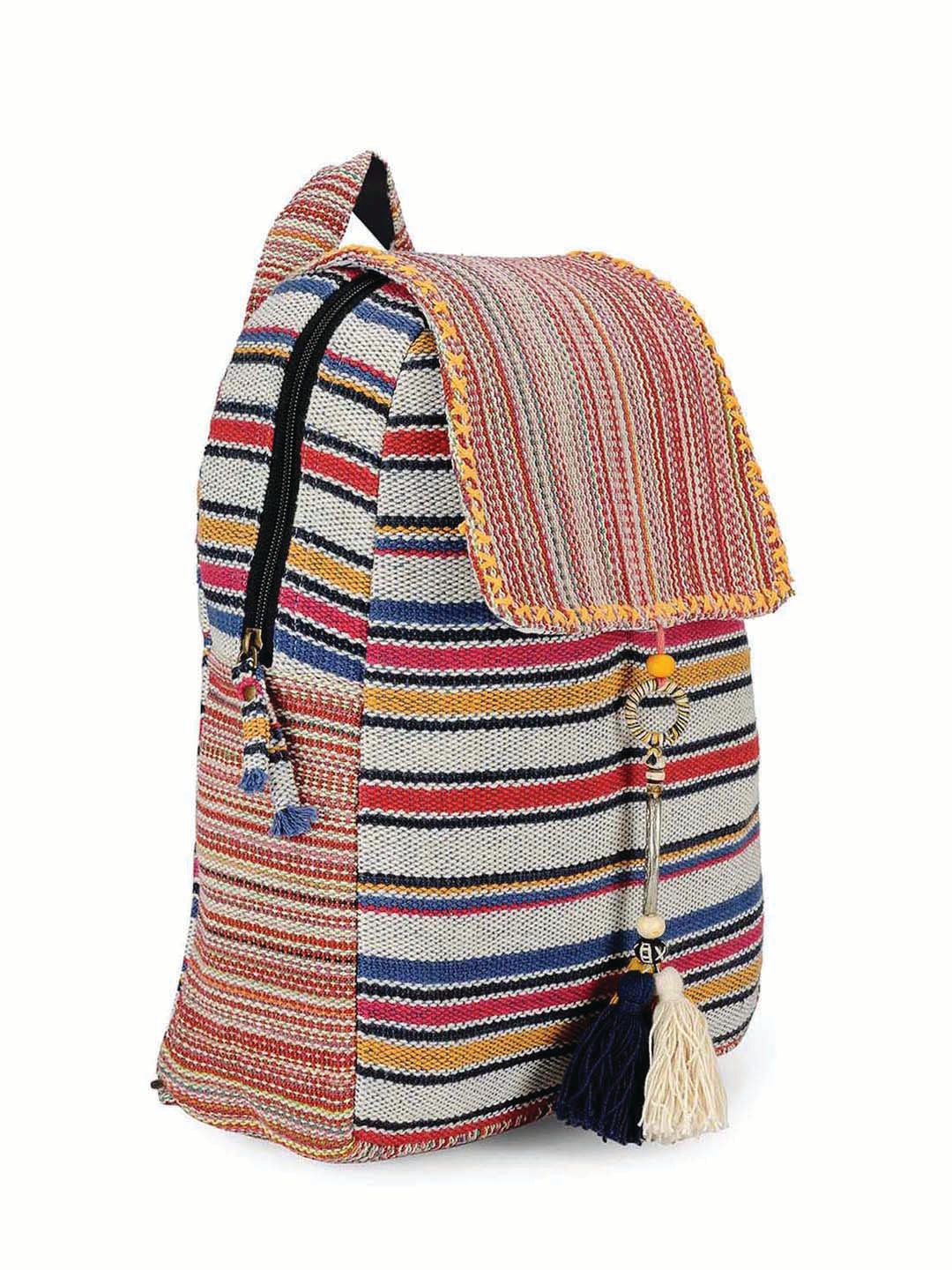 Handloom Fabric Backpack for Women 10 Litres | Multicolour Casual Cloth Bag with  Inner lining | Stylish Bag suitable for College, Travel & Beach