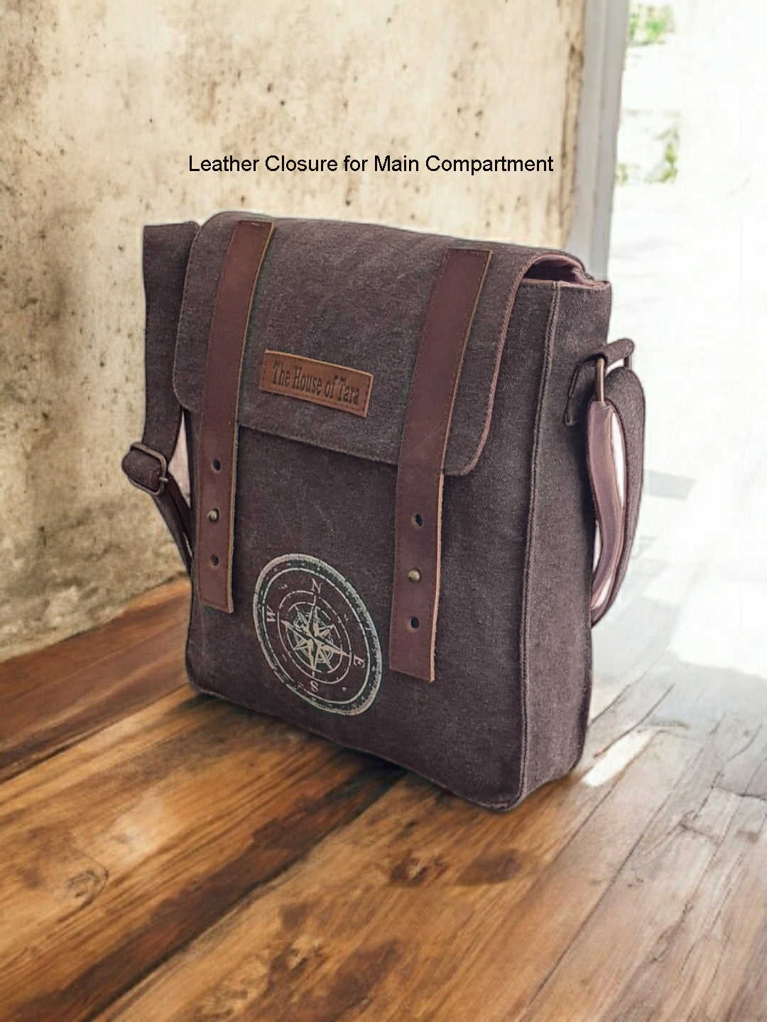 Canvas Side Sling Bag For Men & Women | Compact Messenger bag with Leather Strap on Flap Closure, Adjustable Shoulder Strap & Metal Buckle | Crossbody bag Suitable for Office