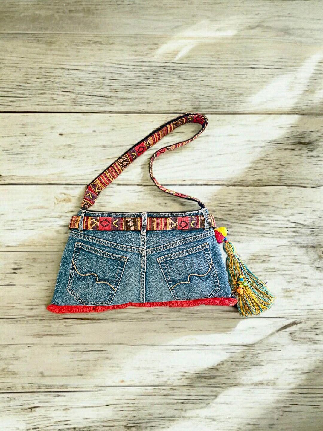 Upcycled Denim Sling Bag for Women | Cross Body Bag With Medium Size Compartment, Adjustable Strap | Embellished Shoulder Bag Suitable for College & Travel (Denim Blue)