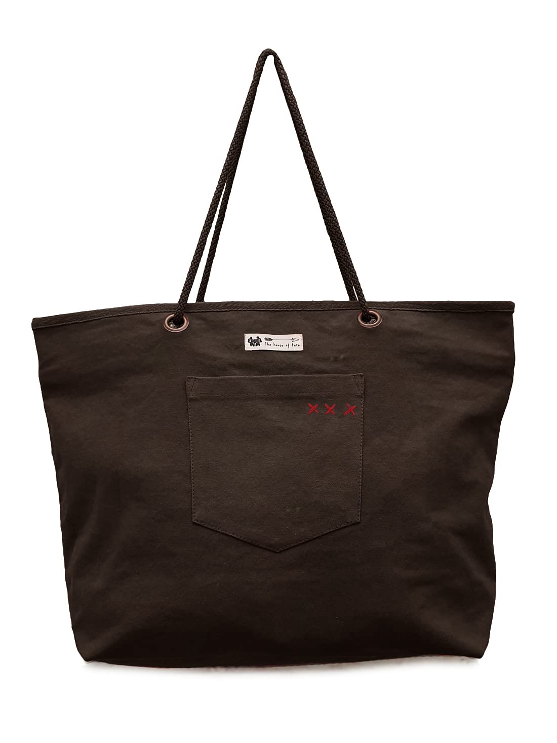 The House of tara Padded Canvas Tote Bag with Zip Pouch | Metallic Zipper Closure | Compartment for IPad/Tablet & Sunglsses/Phone | Bottle Holder | Strong Nylon Handles | Women