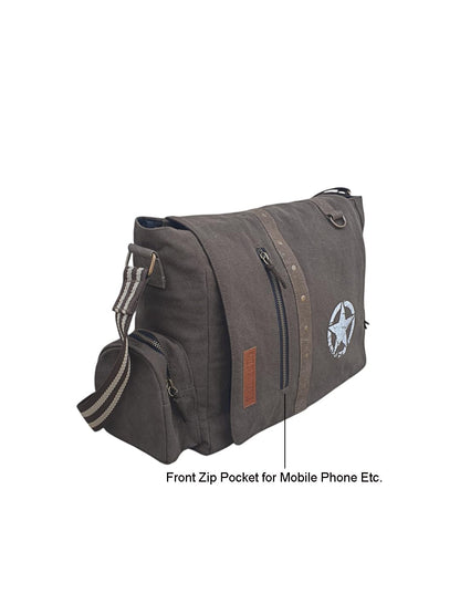 The House of tara Sturdy Cotton Canvas Messenger Bags for Men and Women | Two Magnetic Snap Buttons on Flap, Zip Closure, Adjustable Body Strap I Crossbody Sling | External Zip Pockets