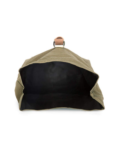 The House of tara Cotton Canvas Lunch Box Bag | Khaki Color Solid Design | 15 Ltrs Tiffin and Water Bottle Bag | Aesthetic Design with Genuine Leather Strap, Buckle & Top Handle | for Men and Women