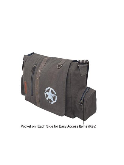 The House of tara Sturdy Cotton Canvas Messenger Bags for Men and Women | Two Magnetic Snap Buttons on Flap, Zip Closure, Adjustable Body Strap I Crossbody Sling | External Zip Pockets