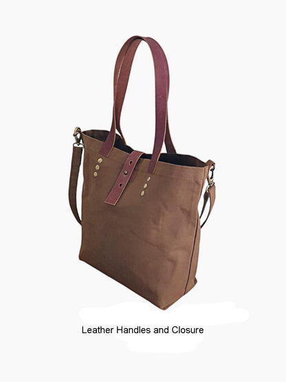 The House of tara Convertible Handbag | Canvas Tote Bag | Casual Cross Body Sling Bag | Khaki Color | Leather Strap Closure and External Pocket | Adjustable Strap Cotton Shoulder Bag For Women