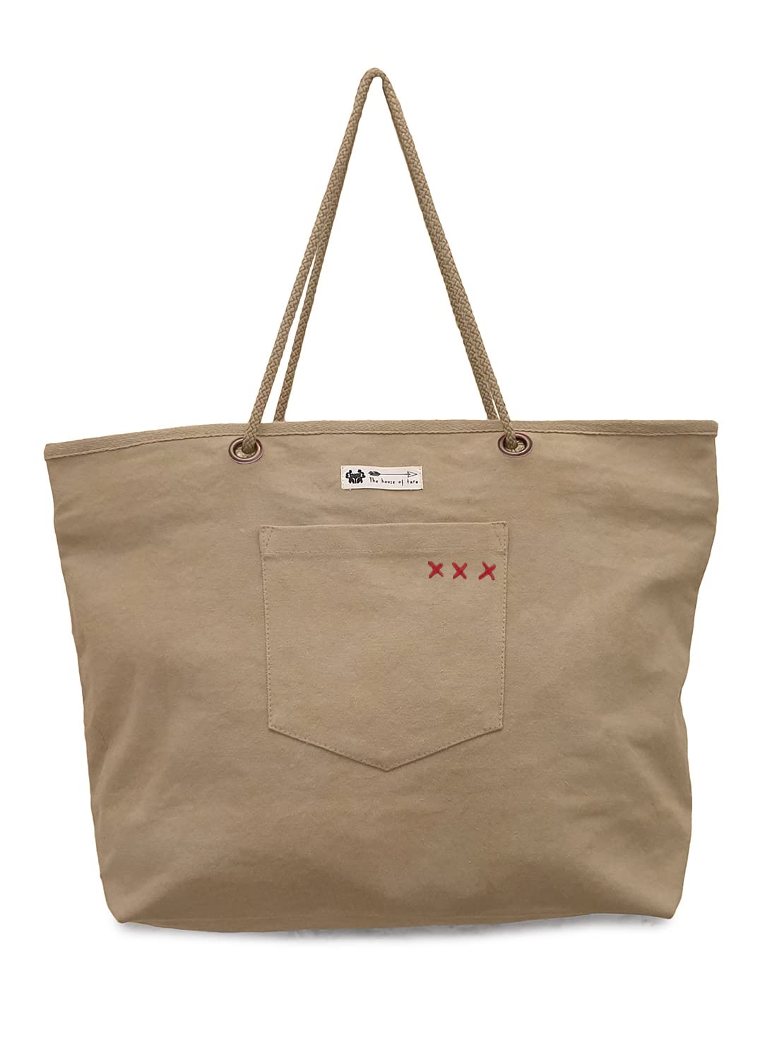 The House of tara Padded Canvas Tote Bag with Zip Pouch | Metallic Zipper Closure | Compartment for IPad/Tablet & Sunglsses/Phone | Bottle Holder | Strong Nylon Handles | Women