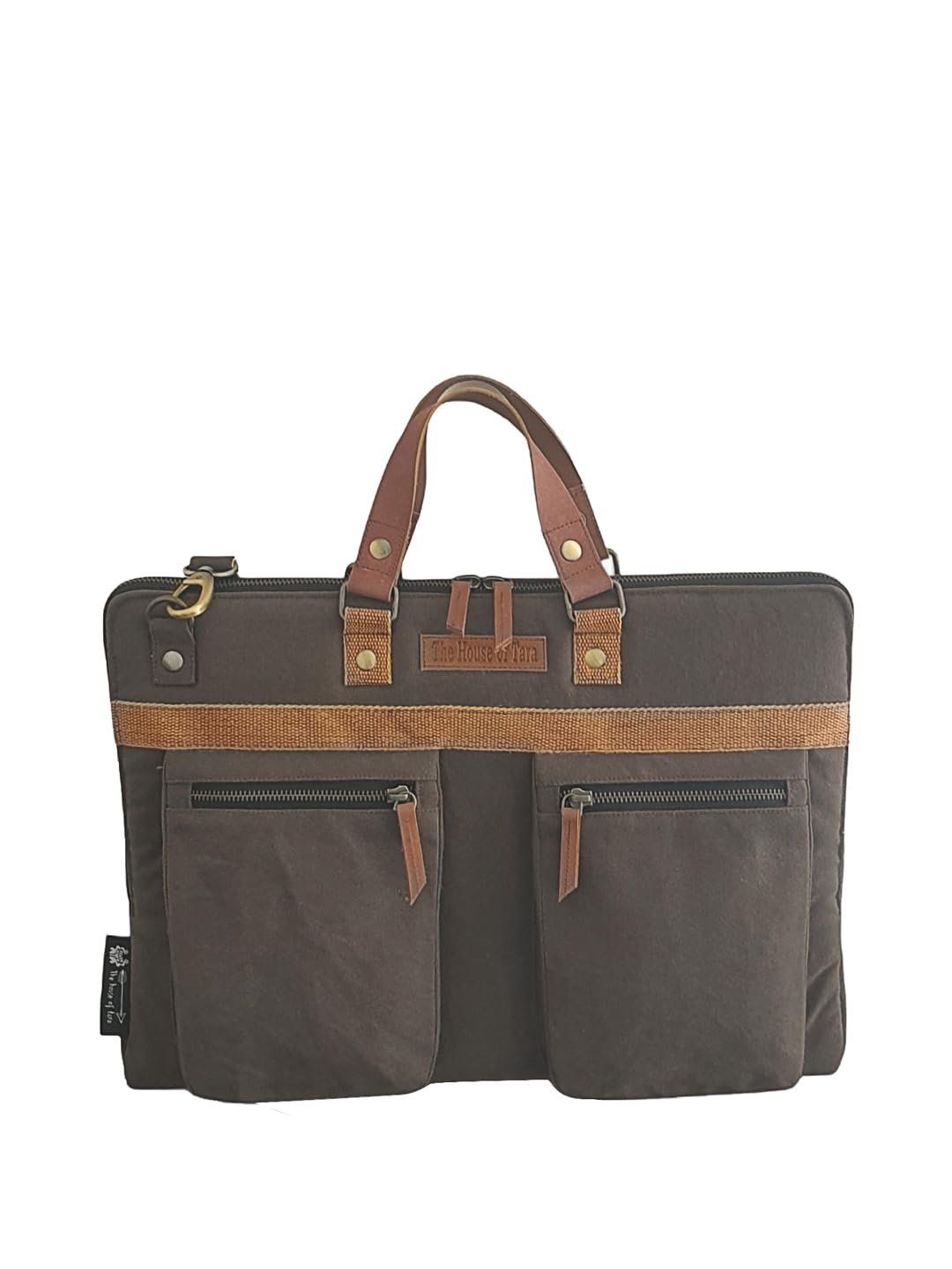 The House of tara Cotton Canvas Laptop Bag for Men & Women | Brown Office Bag | Fits Up to 15.6 Inch Laptop/MacBook | Laptop Messenger Bags | Leather Handle Bag for Men with Adjustable Shoulder Strap
