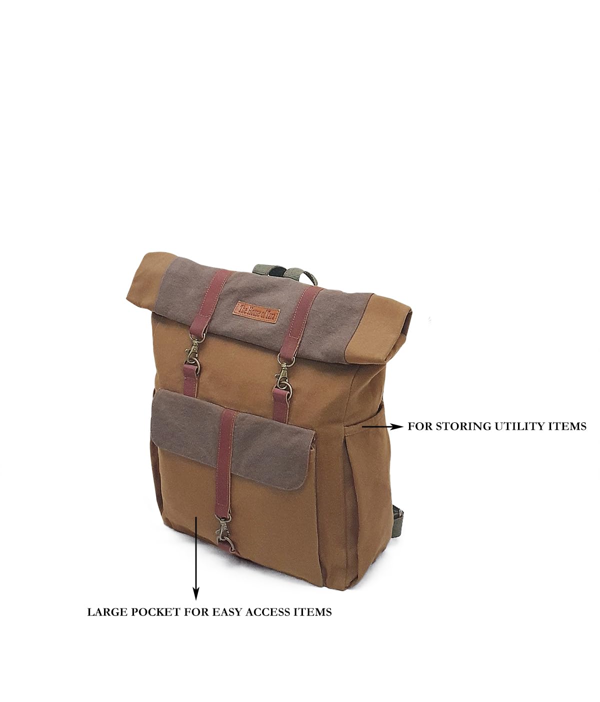 The House of tara Dual Tone Canvas Backpack for Men & Women | 13 Liters | Casual Bags, Padded Laptop Compartment, 4 External Pockets, Adjustable straps | Suitable for Office, Travel & College (Brown)