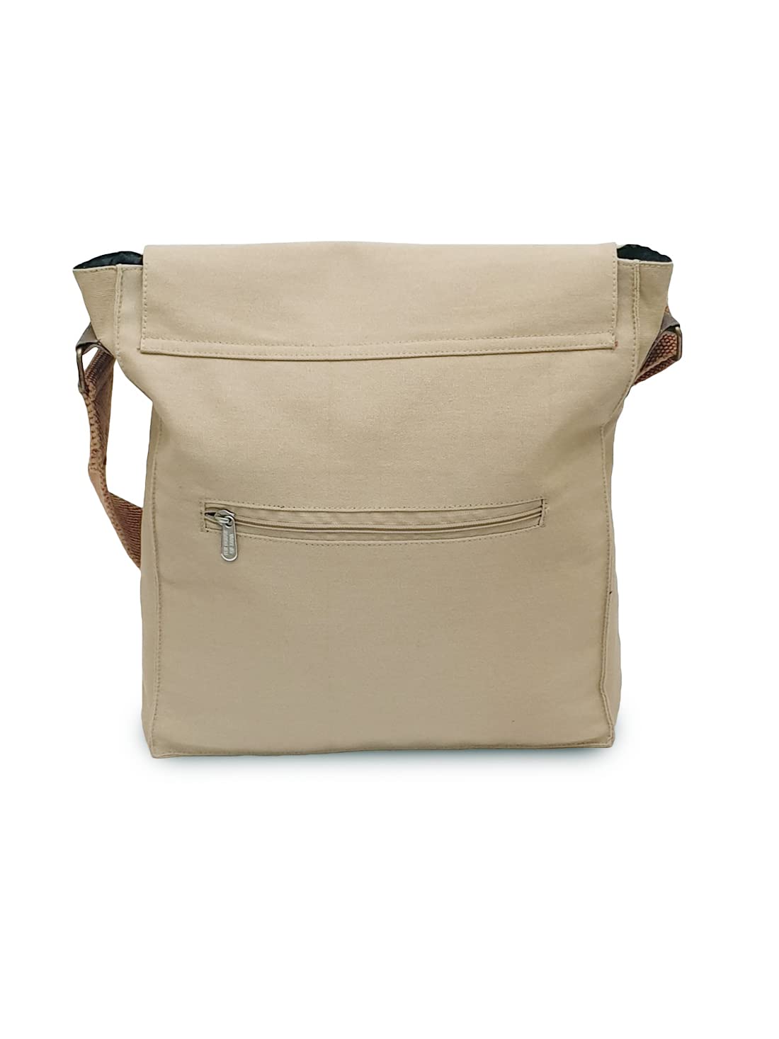 The House of tara Sturdy Cotton Canvas Messenger Bags for Men and Women | With two Magnetic Snap Buttons Flap Closure, Adjustable Body Strap & Multiutility Lobster Hook (Beige)