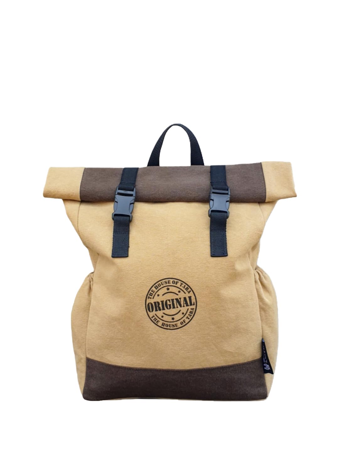 The House of tara Canvas Backpack for Men and Women 16 Litres | Waterproof Cotton Bag with Top Roll Down Design & Buckle Closure | Casual Backpacks Suitable for College, Travel & Hiking (Beige)