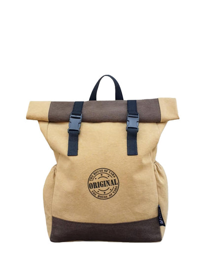 The House of tara Canvas Backpack for Men and Women 16 Litres | Waterproof Cotton Bag with Top Roll Down Design & Buckle Closure | Casual Backpacks Suitable for College, Travel & Hiking (Beige)