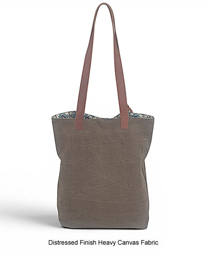 Distressed Finish Heavy Canvas Tote Handbag | Tassel Embellished | Magnetic Closure & Internal Zip Pocket Shoulder Bag | For College, Office and Daily Use | For Women